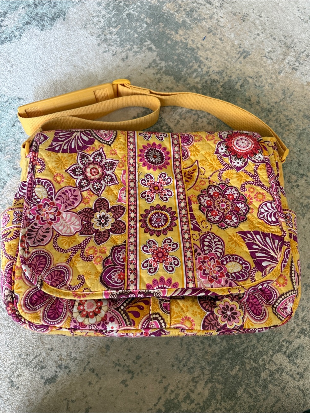 Vera Bradley Laptop Messenger Bag, Retired Bali Gold Pattern